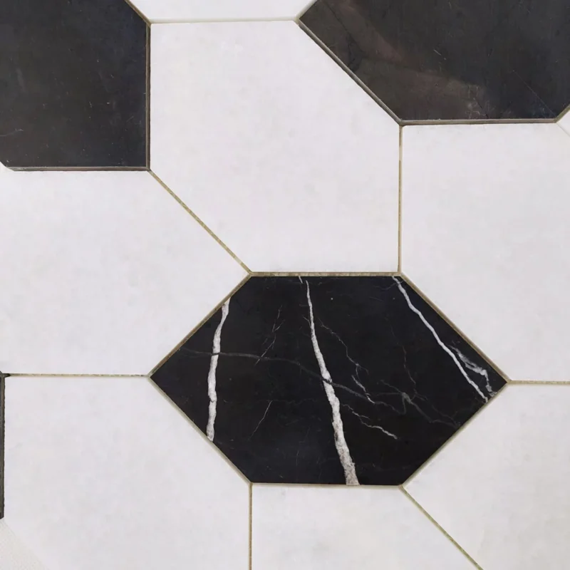 Mozaika Marmurowa Leafe Bianco Neve & Black Silk - obrazek 2