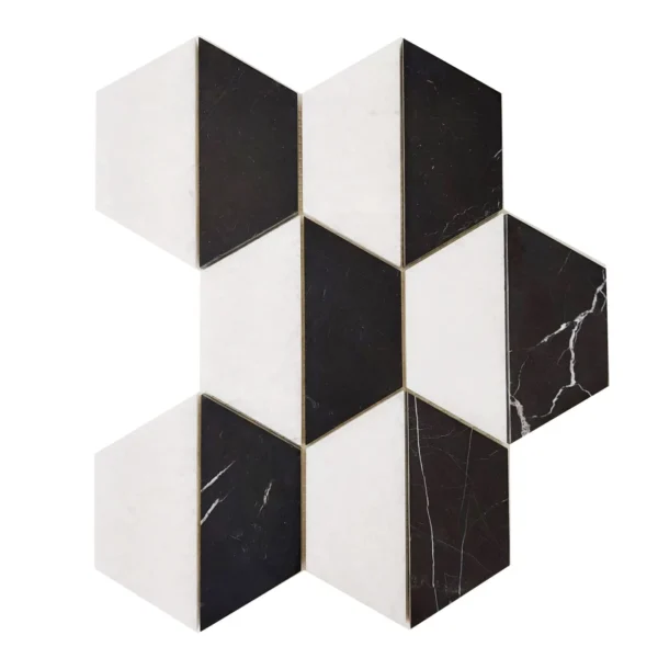 Marmur Bianco Neve i Black Silk Hexagon